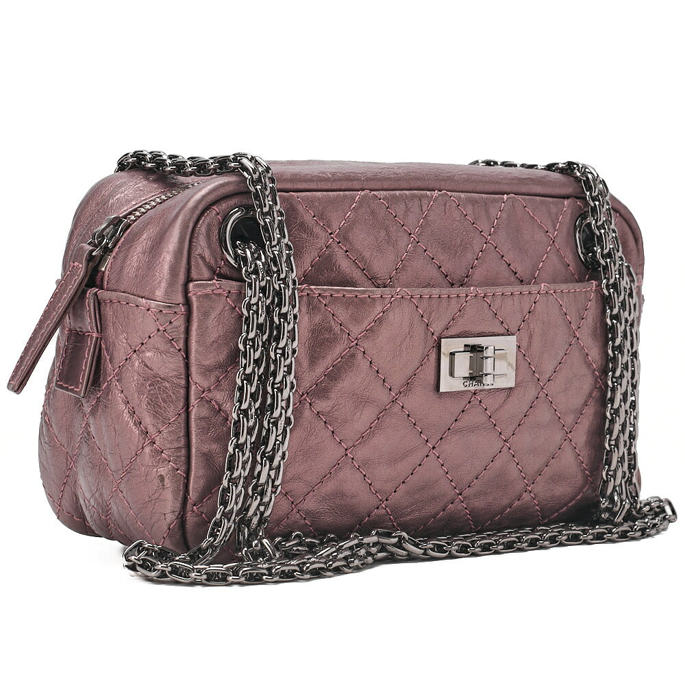 CHANEL Vintage Calf Matelasse 2.55 Turnlock Chain Shoulder Purple Silver-Tone Hardware, Pre-Owned