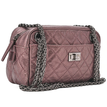 CHANEL Vintage Calf Matelasse 2.55 Turnlock Chain Shoulder Purple Silver-Tone Hardware, Pre-Owned