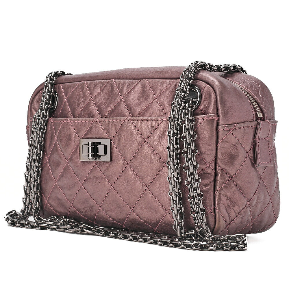 CHANEL Vintage Calf Matelasse 2.55 Turnlock Chain Shoulder Purple Silver-Tone Hardware, Pre-Owned