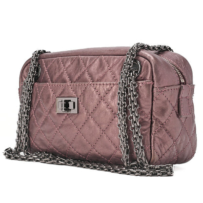 CHANEL Vintage Calf Matelasse 2.55 Turnlock Chain Shoulder Purple Silver-Tone Hardware, Pre-Owned