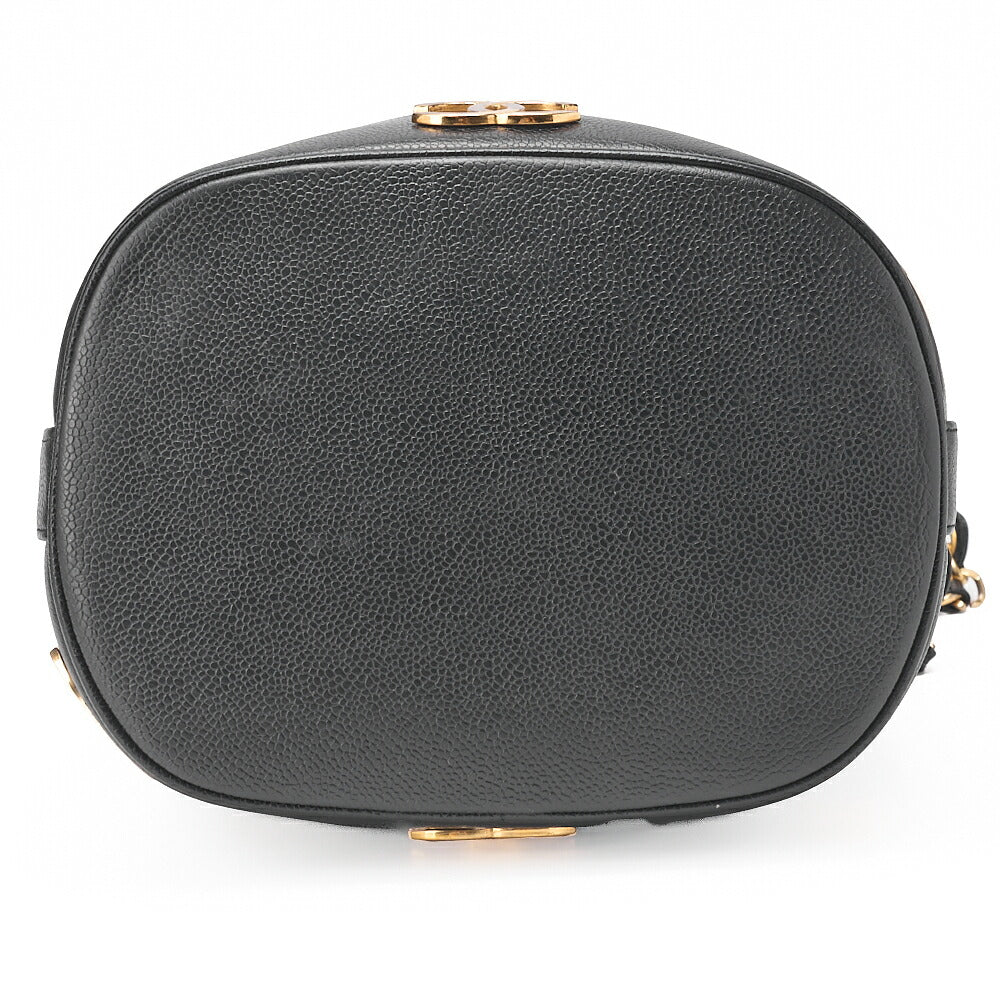 CHANEL Chain Shoulder Bag Triple Coco Caviar Skin Ball Charm Drawstring Black Gold-Tone Hardware, Pre-Owned