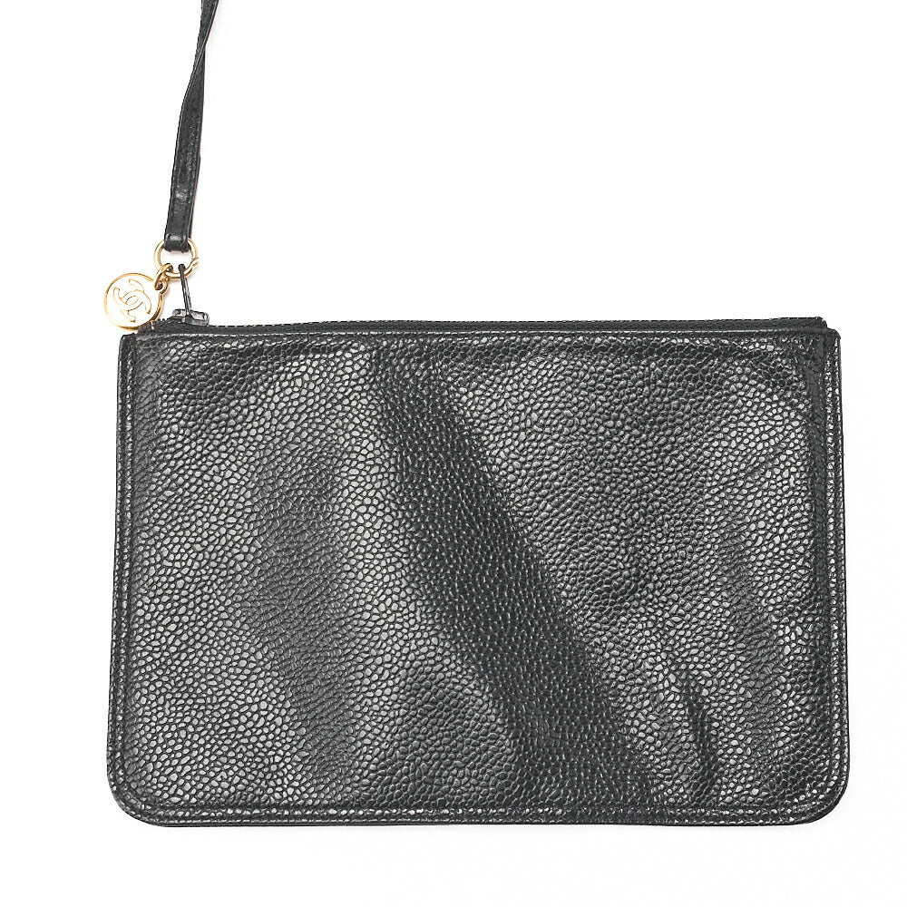 CHANEL Chain Shoulder Bag Triple Coco Caviar Skin Ball Charm Drawstring Black Gold-Tone Hardware, Pre-Owned