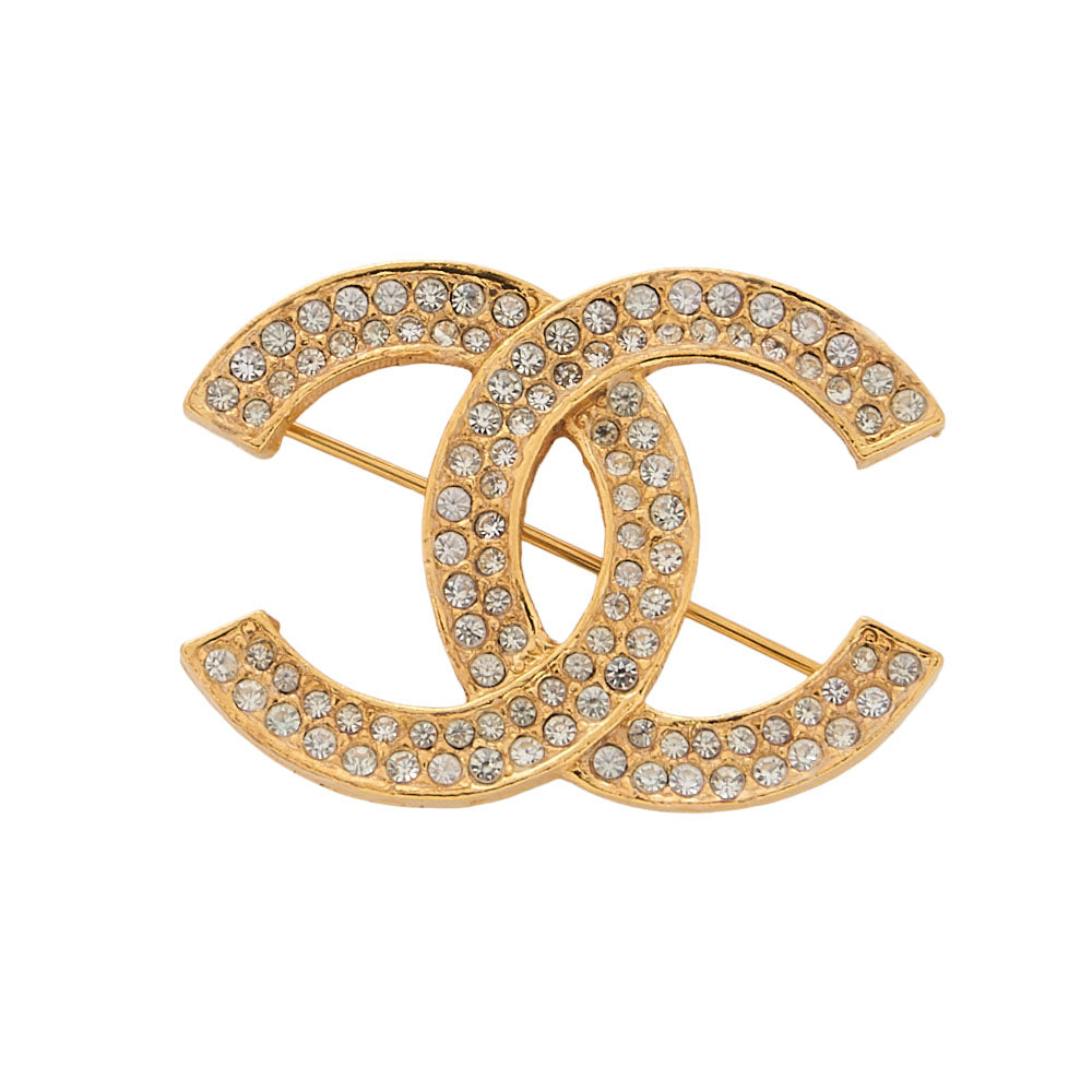 CHANEL Cocomark Rhinestone Brooch GP (Gold Plated) Gold-Tone Hardware, Pre-Owned