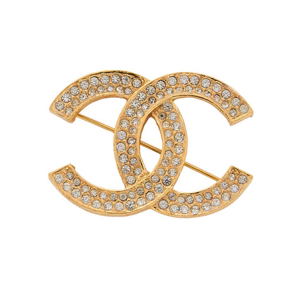 CHANEL Cocomark Rhinestone Brooch GP (Gold Plated) Gold-Tone Hardware, Pre-Owned