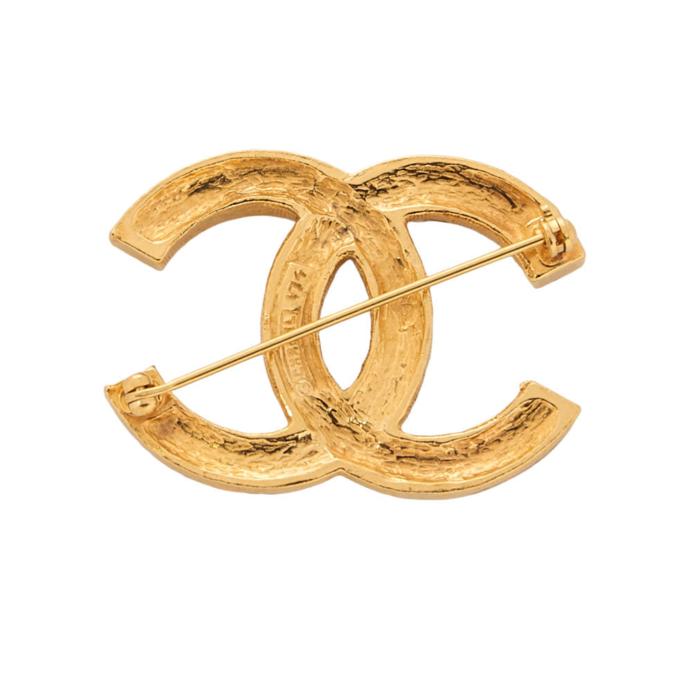 CHANEL Cocomark Rhinestone Brooch GP (Gold Plated) Gold-Tone Hardware, Pre-Owned