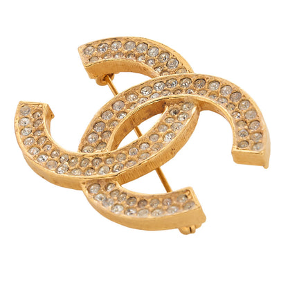 CHANEL Cocomark Rhinestone Brooch GP (Gold Plated) Gold-Tone Hardware, Pre-Owned