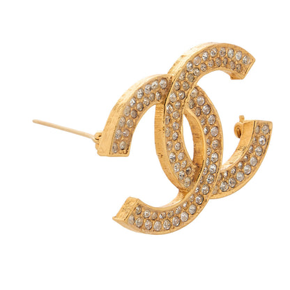 CHANEL Cocomark Rhinestone Brooch GP (Gold Plated) Gold-Tone Hardware, Pre-Owned