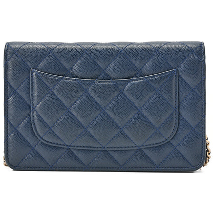 CHANEL Matelasse  Chain Wallet Caviar Skin Navy Gold-Tone Hardware, Pre-Owned