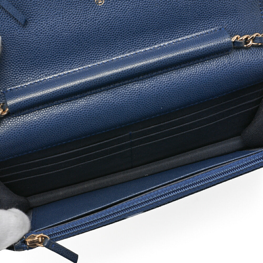 CHANEL Matelasse  Chain Wallet Caviar Skin Navy Gold-Tone Hardware, Pre-Owned