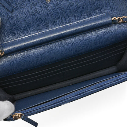 CHANEL Matelasse  Chain Wallet Caviar Skin Navy Gold-Tone Hardware, Pre-Owned
