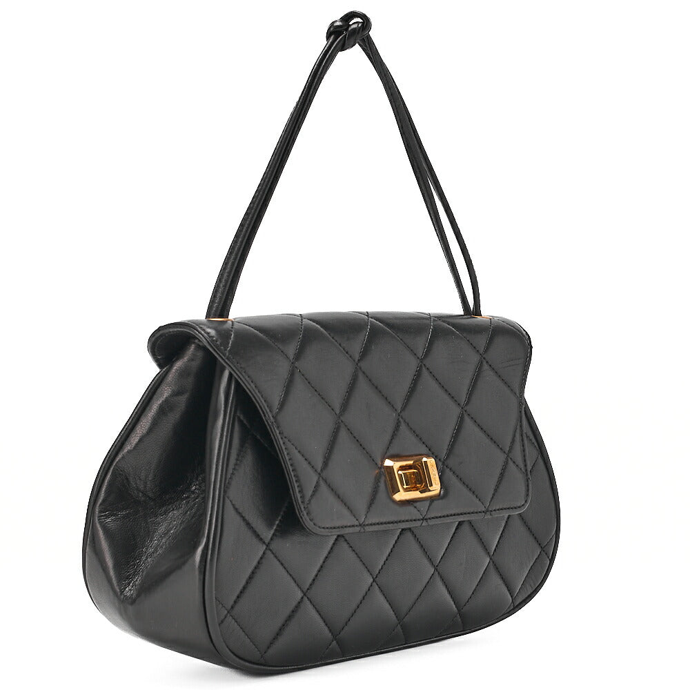 CHANEL Lambskin Matelasse 2.55 Lock Round Handbag Black Gold-Tone Hardware, Pre-Owned