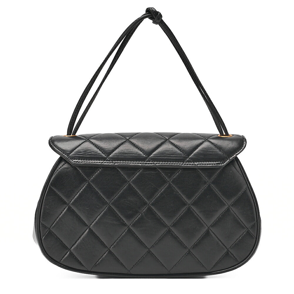 CHANEL Lambskin Matelasse 2.55 Lock Round Handbag Black Gold-Tone Hardware, Pre-Owned