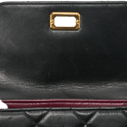 CHANEL Lambskin Matelasse 2.55 Lock Round Handbag Black Gold-Tone Hardware, Pre-Owned