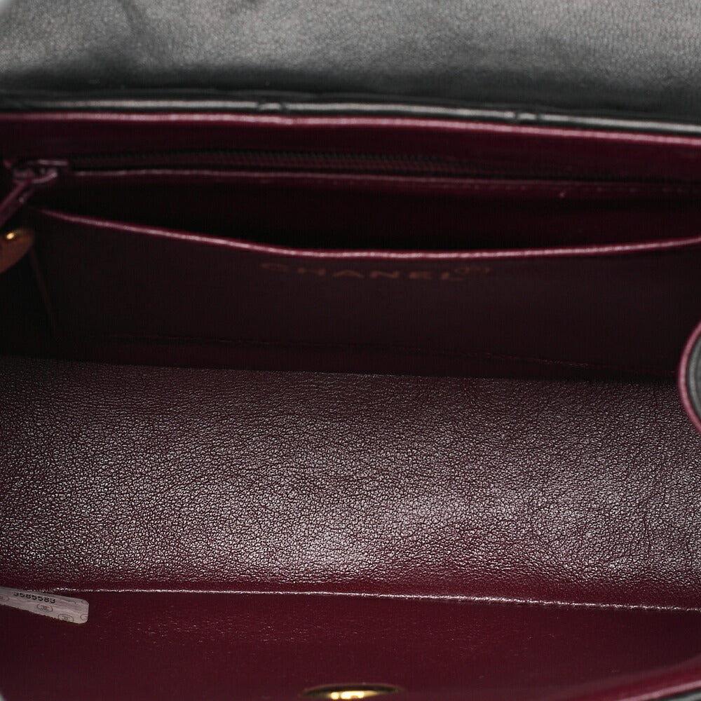 CHANEL Lambskin Matelasse 2.55 Lock Round Handbag Black Gold-Tone Hardware, Pre-Owned