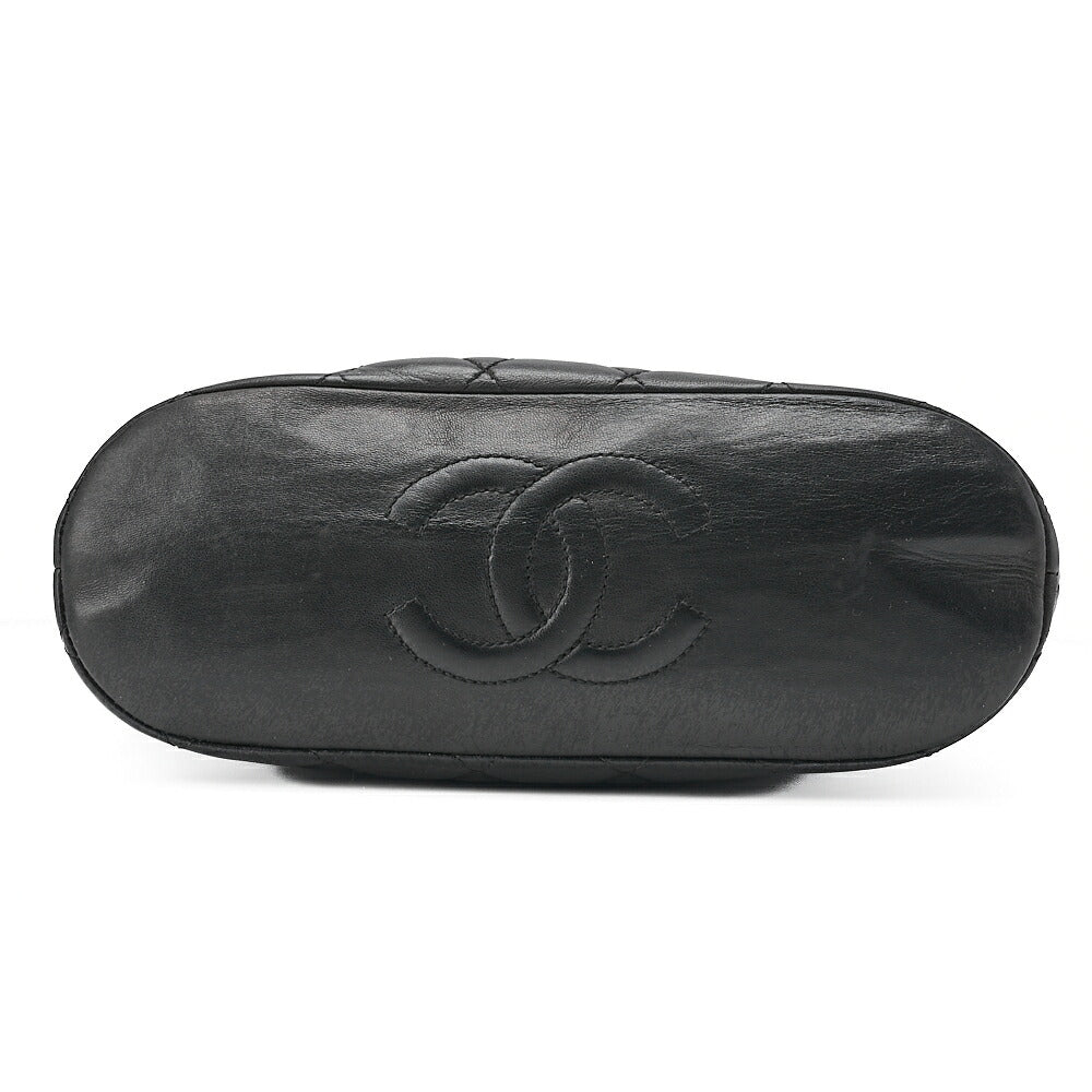 CHANEL Tote Bag Matelasse Logo Charm Black Lambskin Gold-Tone Hardware, Pre-Owned