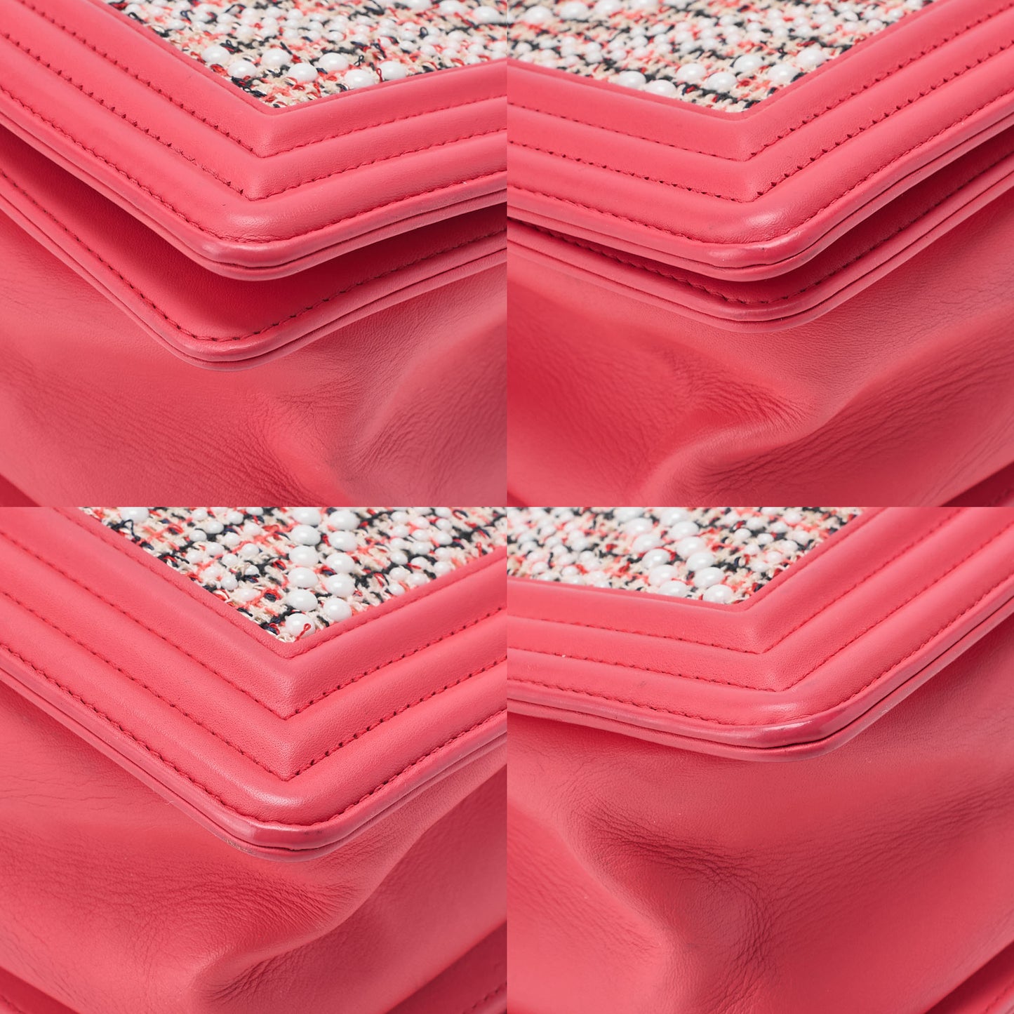 CHANEL Tweed X Studs Boy Chanel V Stitch Chain Shoulder Pink Gold-Tone Hardware, Pre-Owned