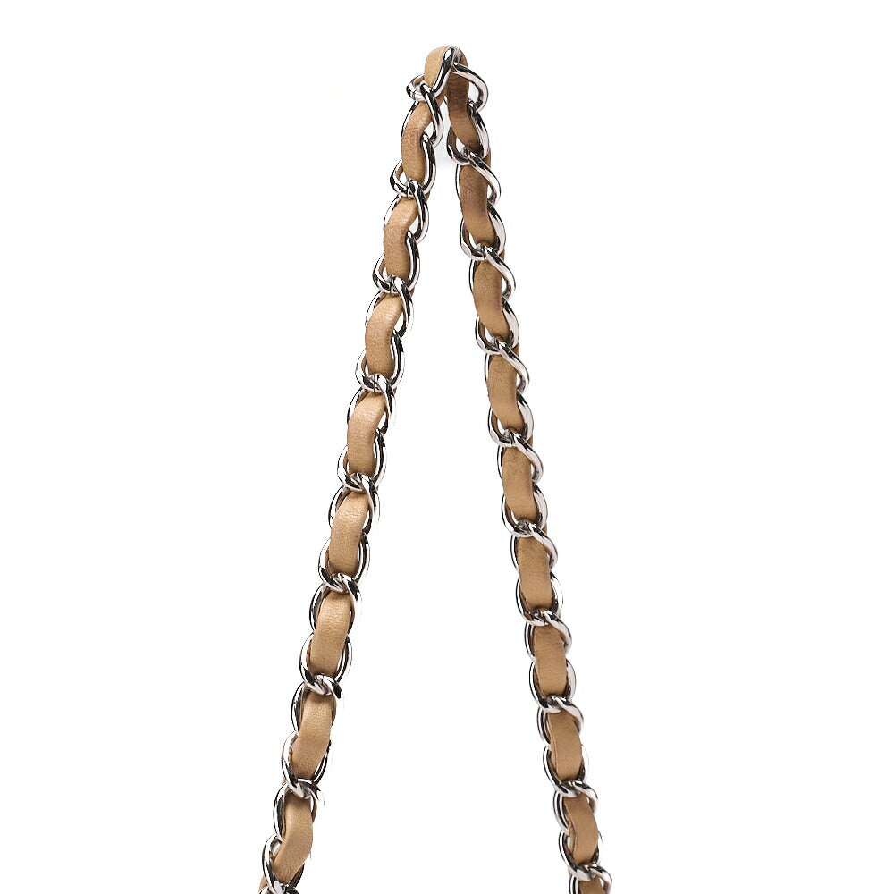 CHANEL Chain Shoulder Bag Matelasse Single Flap Lambskin Beige Silver-Tone Hardware, Pre-Owned