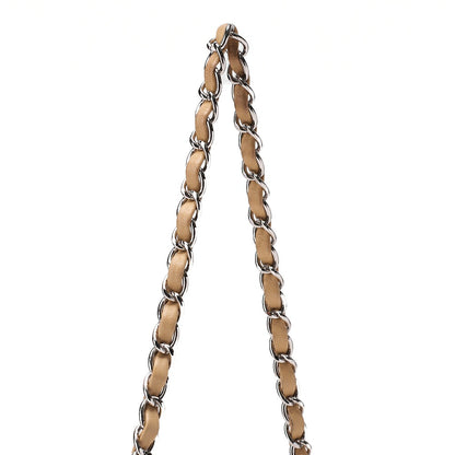 CHANEL Chain Shoulder Bag Matelasse Single Flap Lambskin Beige Silver-Tone Hardware, Pre-Owned