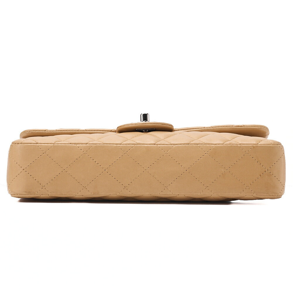 CHANEL Chain Shoulder Bag Matelasse Single Flap Lambskin Beige Silver-Tone Hardware, Pre-Owned