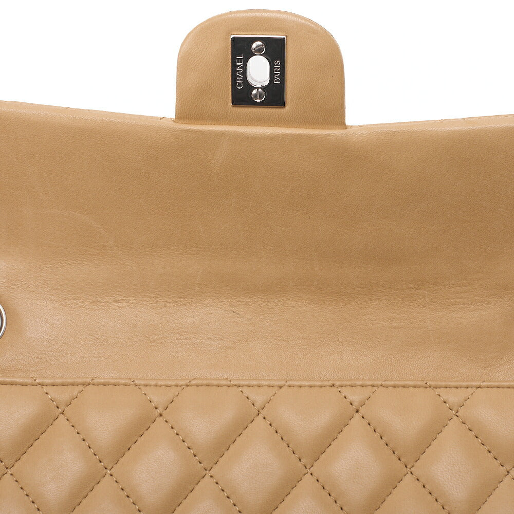 CHANEL Chain Shoulder Bag Matelasse Single Flap Lambskin Beige Silver-Tone Hardware, Pre-Owned