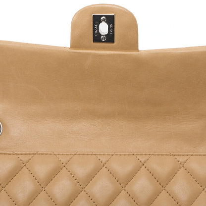 CHANEL Chain Shoulder Bag Matelasse Single Flap Lambskin Beige Silver-Tone Hardware, Pre-Owned