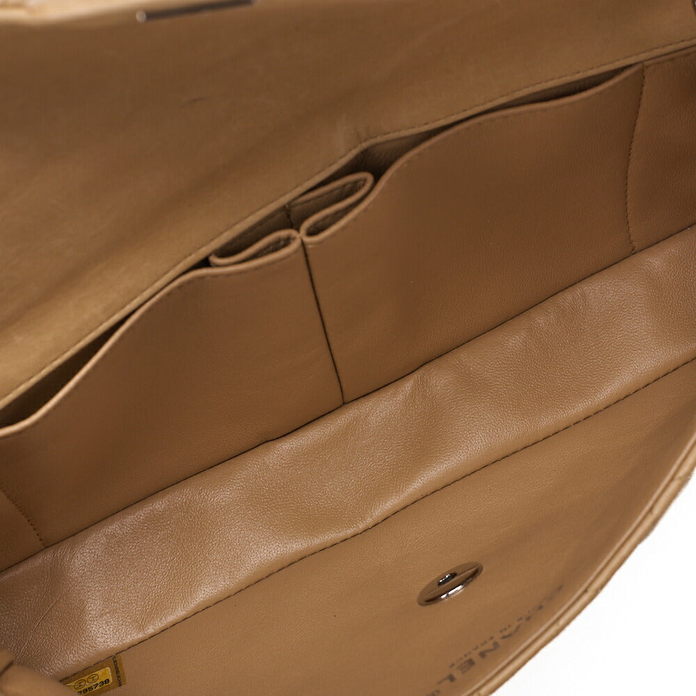 CHANEL Chain Shoulder Bag Matelasse Single Flap Lambskin Beige Silver-Tone Hardware, Pre-Owned