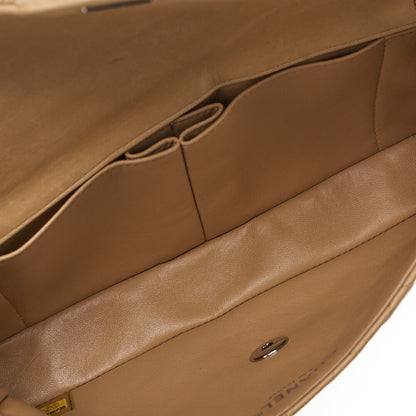 CHANEL Chain Shoulder Bag Matelasse Single Flap Lambskin Beige Silver-Tone Hardware, Pre-Owned