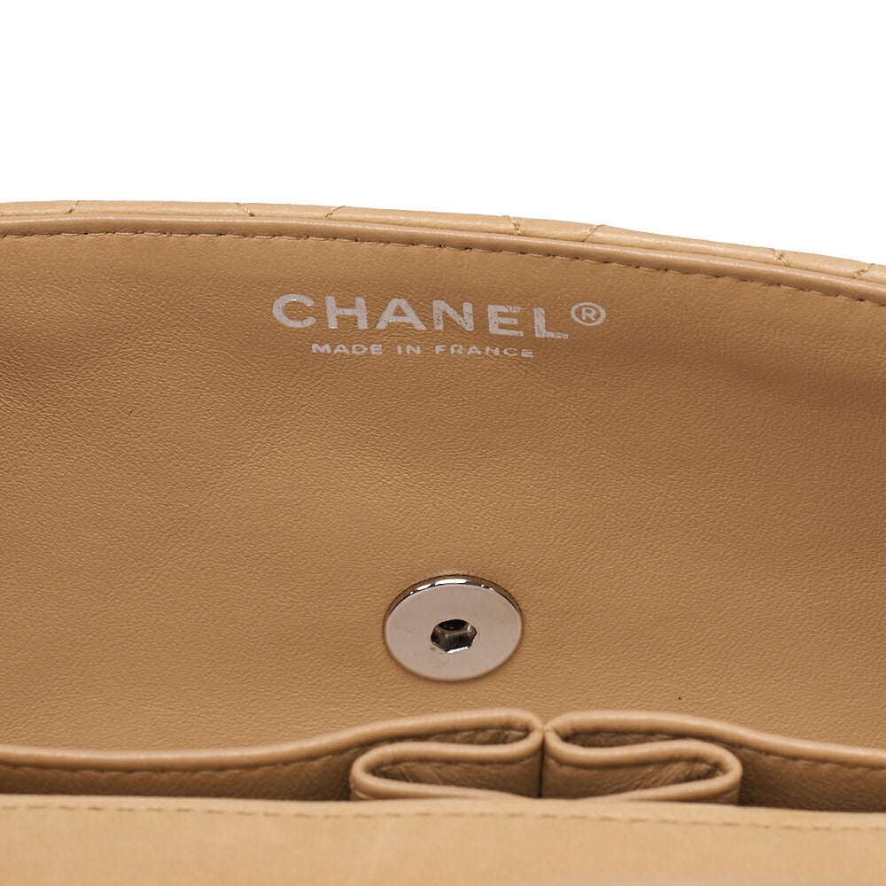 CHANEL Chain Shoulder Bag Matelasse Single Flap Lambskin Beige Silver-Tone Hardware, Pre-Owned