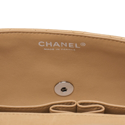 CHANEL Chain Shoulder Bag Matelasse Single Flap Lambskin Beige Silver-Tone Hardware, Pre-Owned