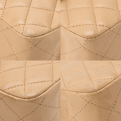 CHANEL Chain Shoulder Bag Matelasse Single Flap Lambskin Beige Silver-Tone Hardware, Pre-Owned