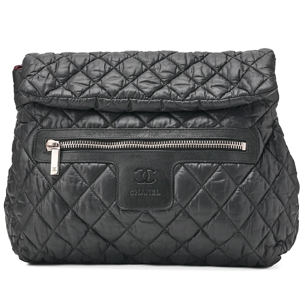 CHANEL Nylon Coco Backpack Black Silver-Tone Hardware, Pre-Owned