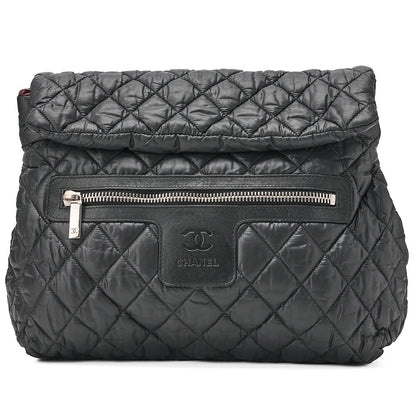 CHANEL Nylon Coco Backpack Black Silver-Tone Hardware, Pre-Owned