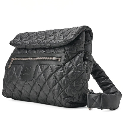 CHANEL Nylon Coco Backpack Black Silver-Tone Hardware, Pre-Owned