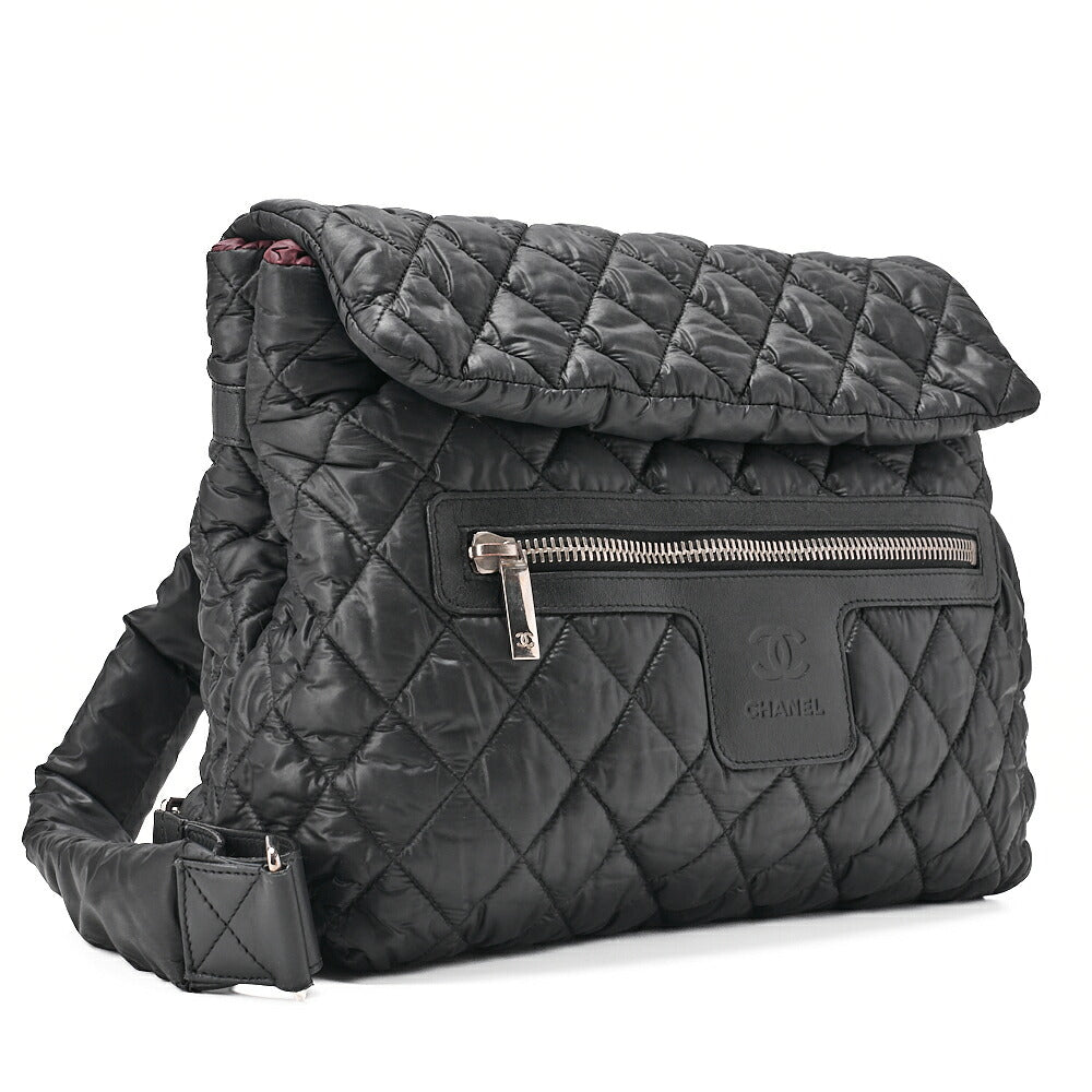 CHANEL Nylon Coco Backpack Black Silver-Tone Hardware, Pre-Owned