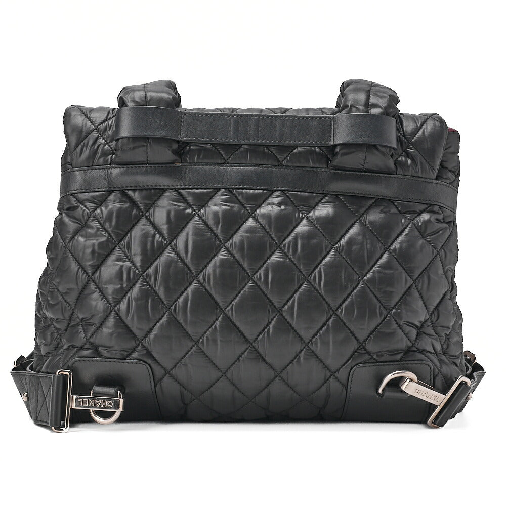 CHANEL Nylon Coco Backpack Black Silver-Tone Hardware, Pre-Owned