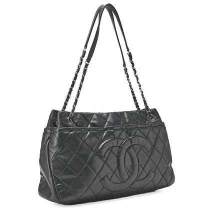 CHANEL Caviar Skin Matelasse Coco Mark Chain Shoulder Bag Black Silver-Tone Hardware, Pre-Owned