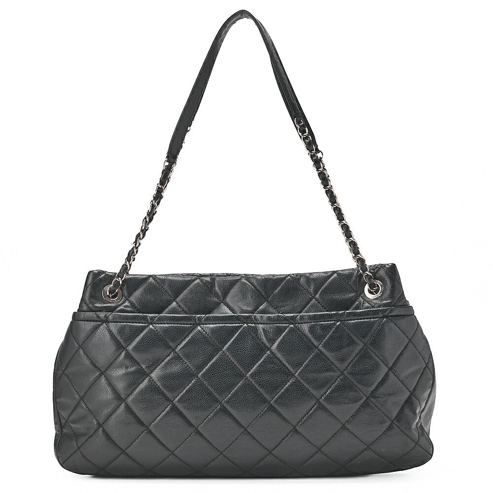 CHANEL Caviar Skin Matelasse Coco Mark Chain Shoulder Bag Black Silver-Tone Hardware, Pre-Owned