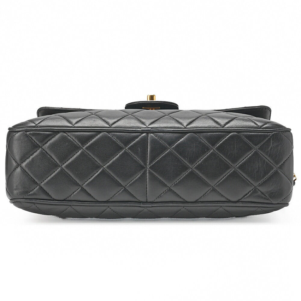 CHANEL Chain Shoulder Bag Matelasse Outside Flap Fringe Chain Shoulder Lambskin Black Gold-Tone Hardware, Pre-Owned