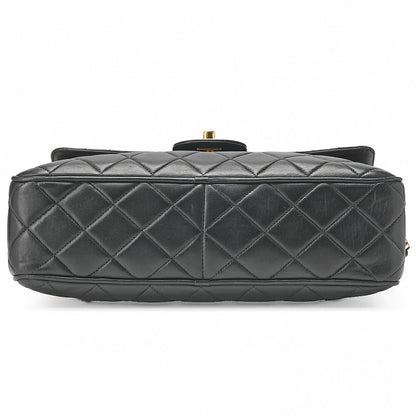 CHANEL Chain Shoulder Bag Matelasse Outside Flap Fringe Chain Shoulder Lambskin Black Gold-Tone Hardware, Pre-Owned