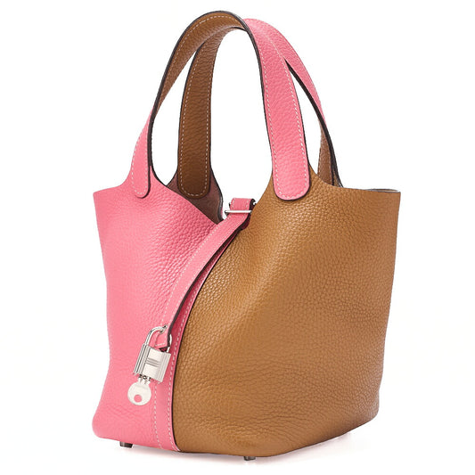 HERMES Picotan Rock Cossack PM Tryon Handbag Rose Azale x Sesame Silver-Tone Hardware, Pre-Owned
