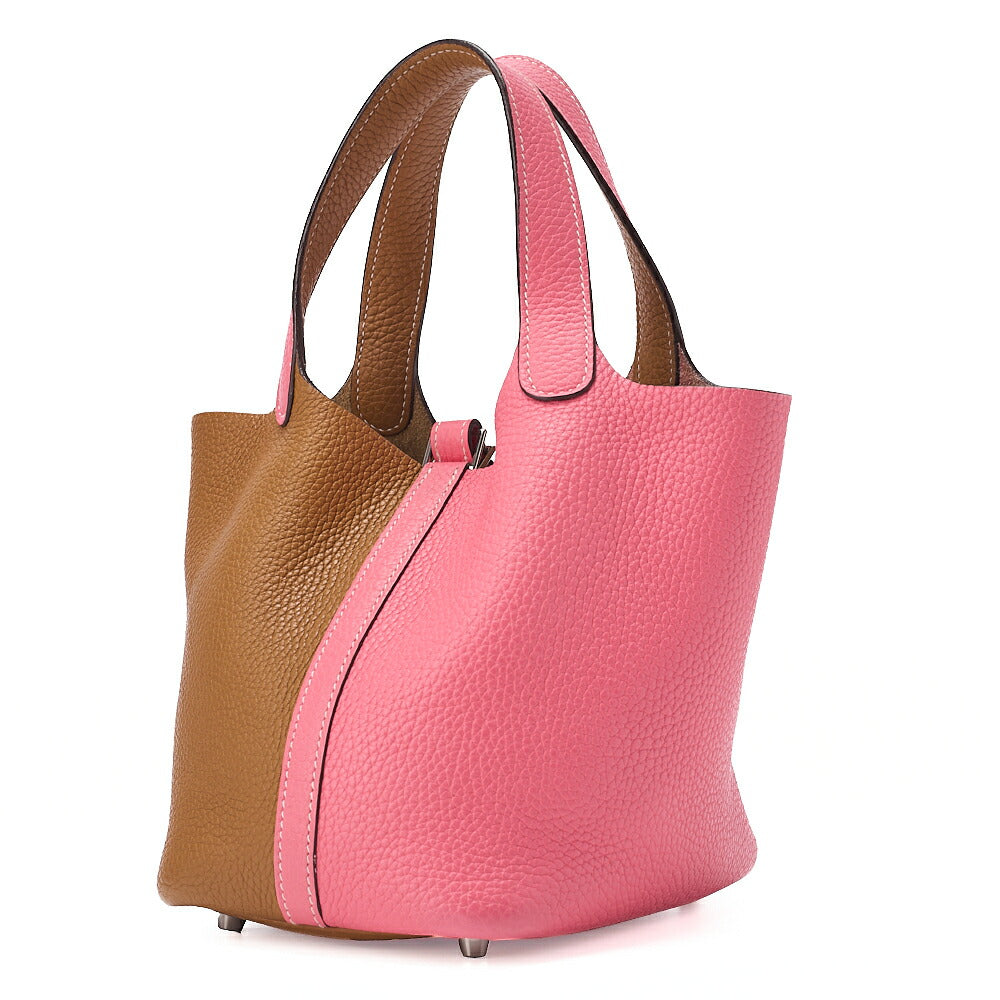 HERMES Picotan Rock Cossack PM Tryon Handbag Rose Azale x Sesame Silver-Tone Hardware, Pre-Owned