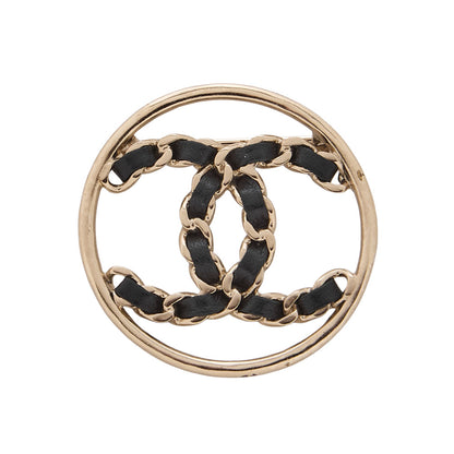 CHANEL Circle Coco B19P Brooch GP x  Leather Black x  Gold-Tone Hardware, Pre-Owned