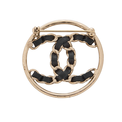 CHANEL Circle Coco B19P Brooch GP x  Leather Black x  Gold-Tone Hardware, Pre-Owned