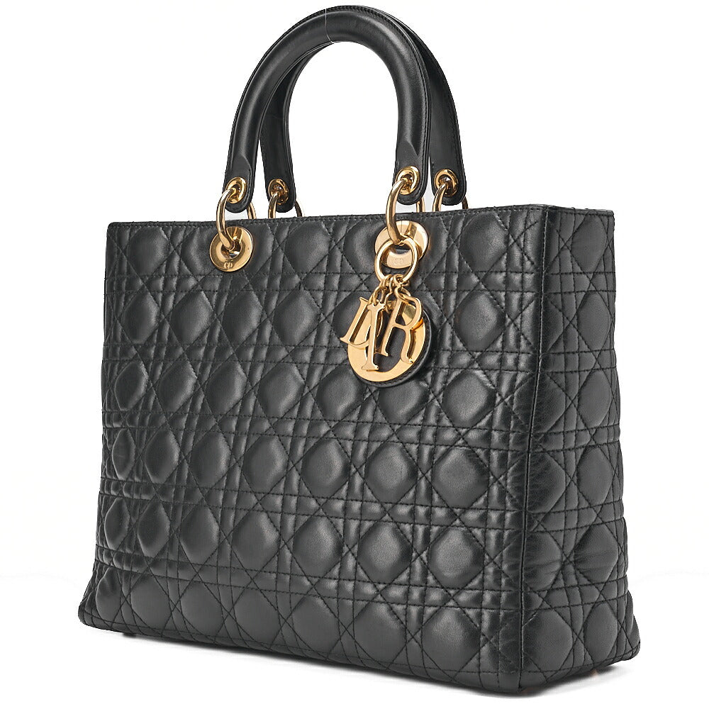 Dior Lady Dior Cannage Handbag Large Size Lambskin Gold-Tone Hardware, Pre-Owned