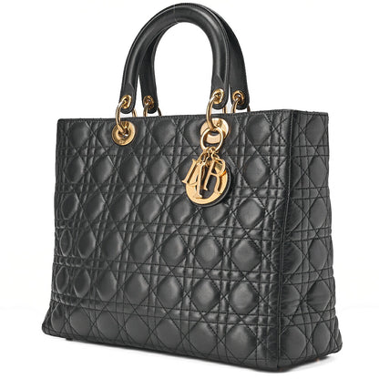 Dior Lady Dior Cannage Handbag Large Size Lambskin Gold-Tone Hardware, Pre-Owned