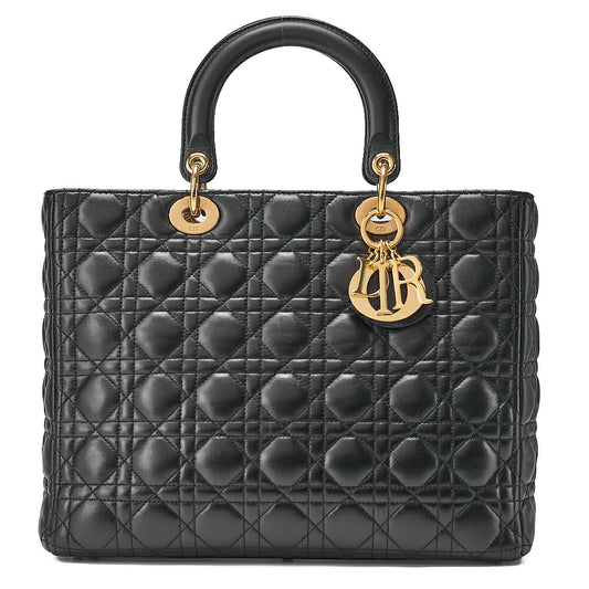 Dior Lady Dior Cannage Handbag Large Size Lambskin Gold-Tone Hardware, Pre-Owned