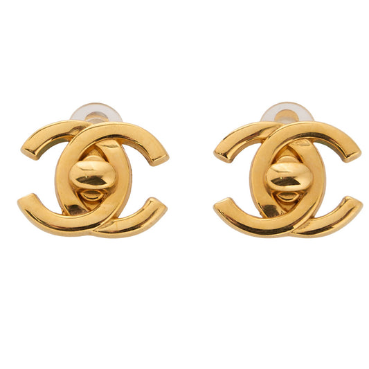 CHANEL Cocomark Turnlock 95A Earrings GP Gold Gold-Tone Hardware, Pre-Owned