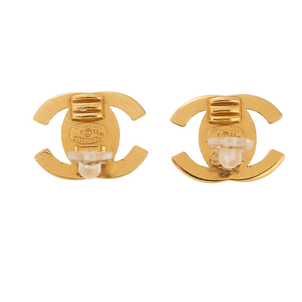 CHANEL Cocomark Turnlock 95A Earrings GP Gold Gold-Tone Hardware, Pre-Owned