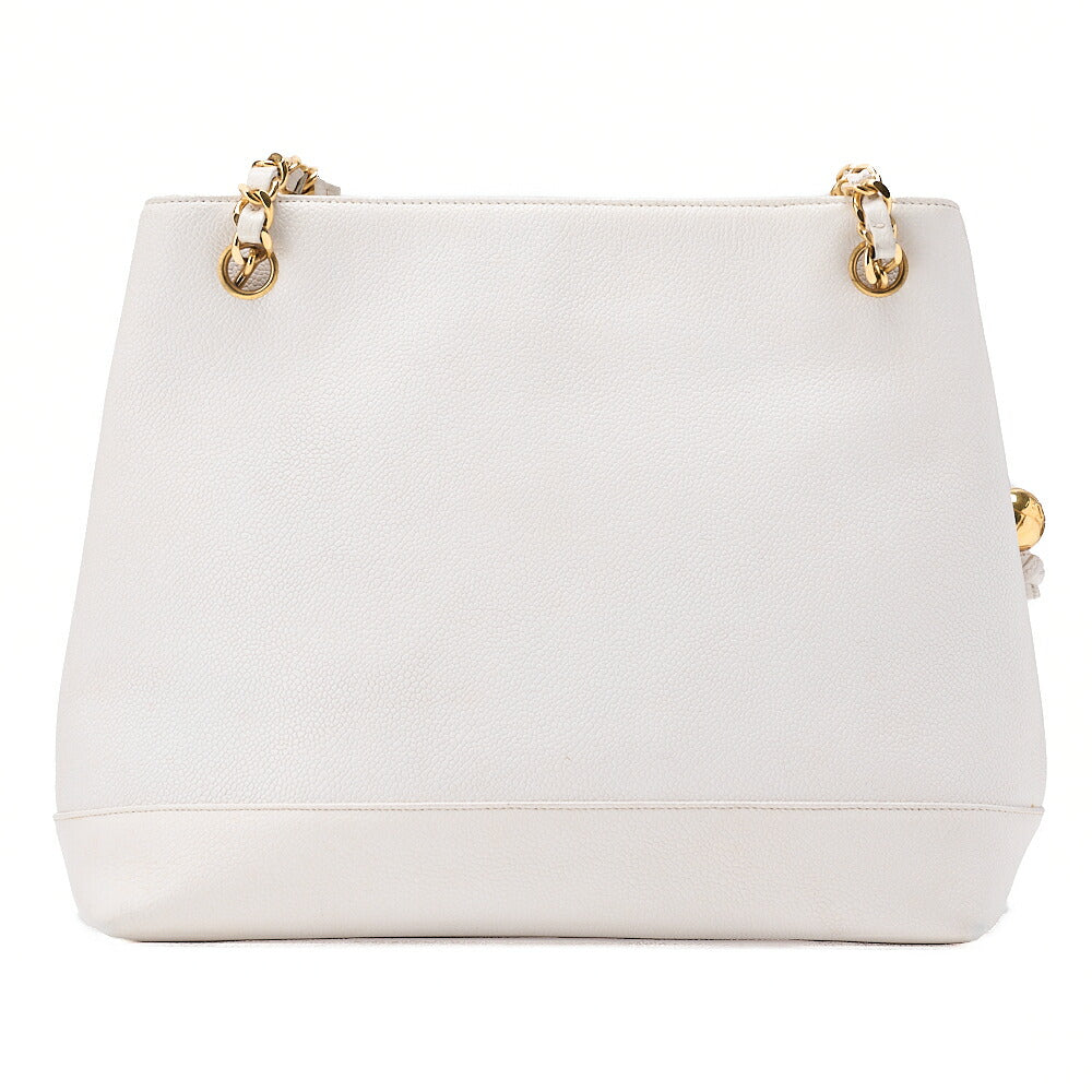 CHANEL Chanel Big Coco Mark Double Chain Shoulder with Ball Charm Caviar Skin White Gold-Tone Hardware, Pre-Owned