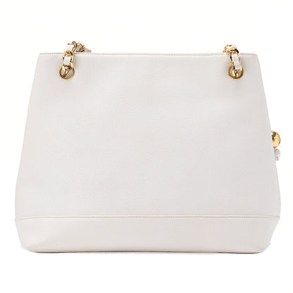 CHANEL Chanel Big Coco Mark Double Chain Shoulder with Ball Charm Caviar Skin White Gold-Tone Hardware, Pre-Owned